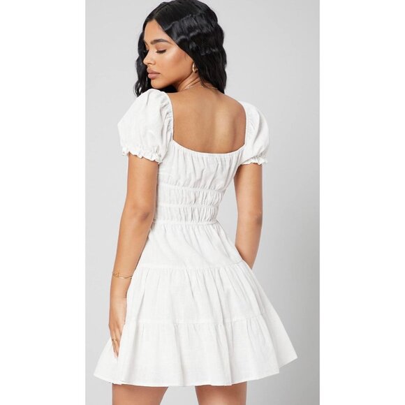 Women M White Peasant Milkmaid Babydoll Puffy sleeves Ren Fair Cottagecore Dress - Picture 3 of 13